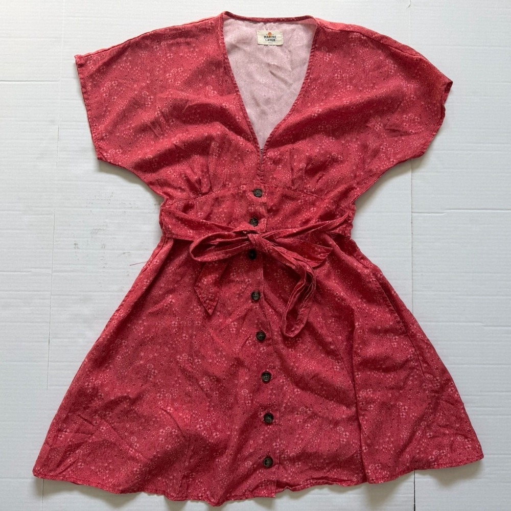 Marine Layer Camila Mini Dress Red Ditsy Floral Button Tie Midi Dress Small